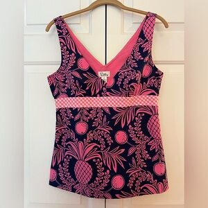 Lilly Pulitzer Vintage White Label Cotton Pink and Navy Pineapple Top EUC Size 6